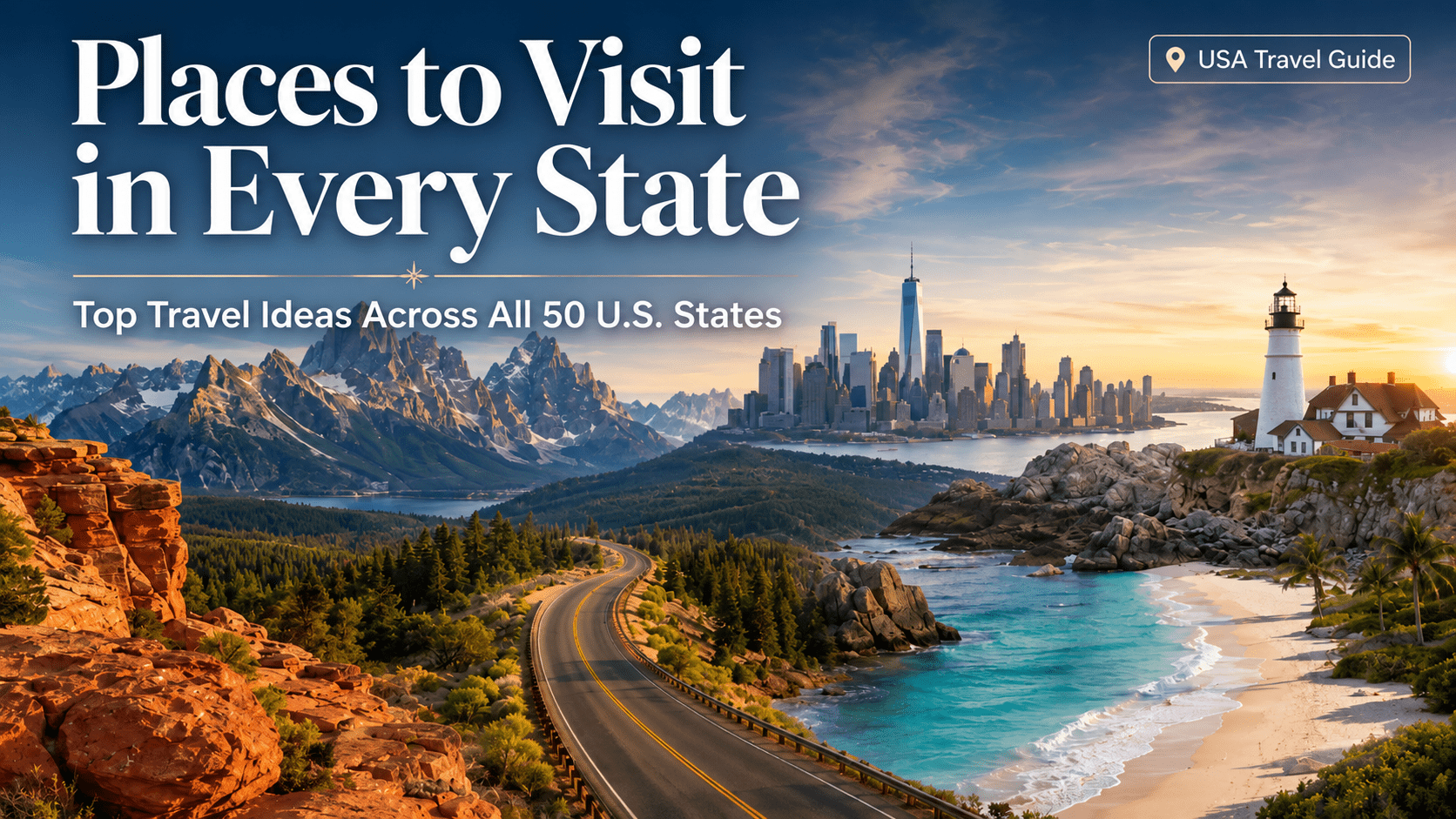 Places to Visit in Every State: Best Places to See in All 50 U.S. States 5 Places to visit in every state across the USA including mountains, beaches, cities, road trips, and landmarks.