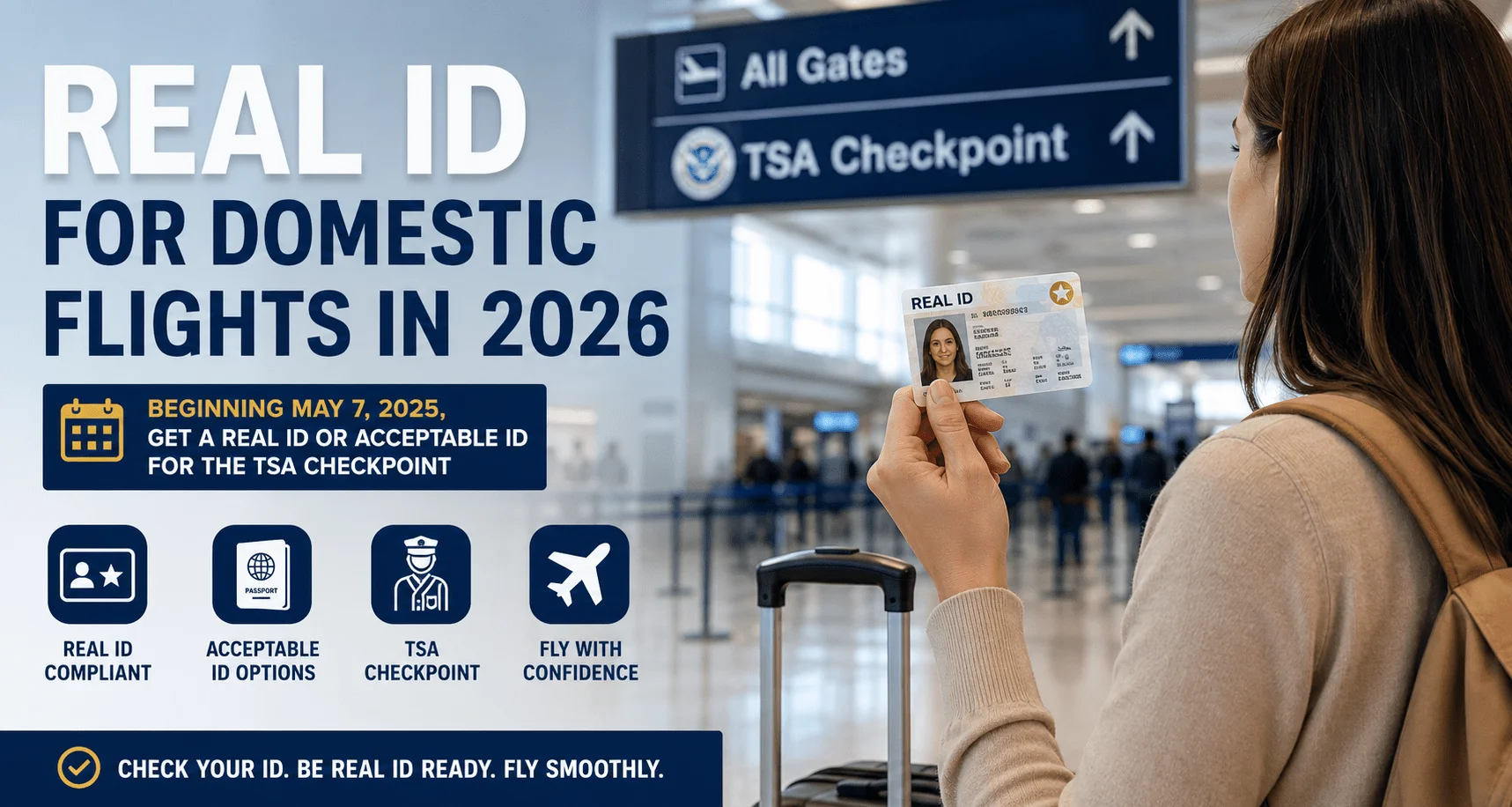 REAL ID for Domestic Flights in 2026: TSA and Transportation Security Administration ID 5 REAL ID for domestic flights 2026: Understand new transportation security ID requirements. Learn acceptable forms of ID, including your driver's license.